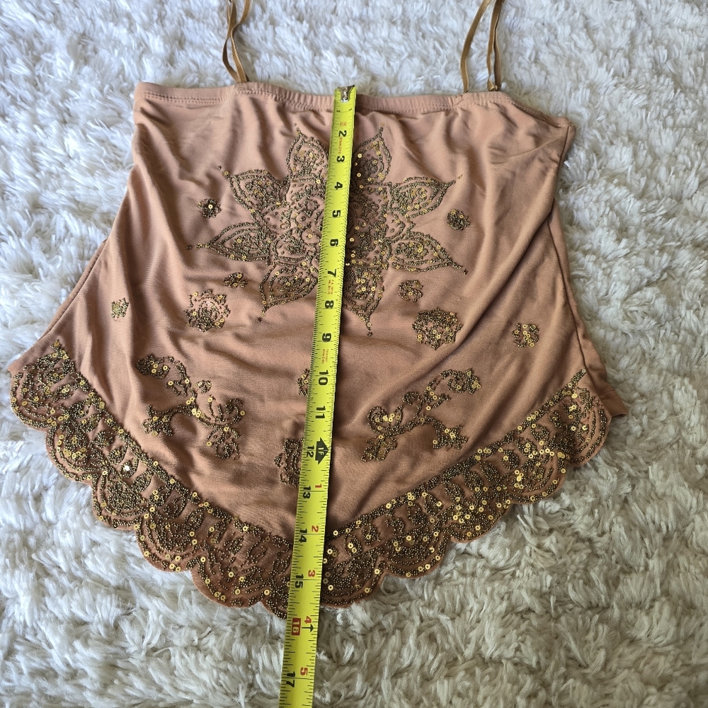 CRESSONG Brown Women's Top Embellished Size Medium Y2k - Picture 3 of 7